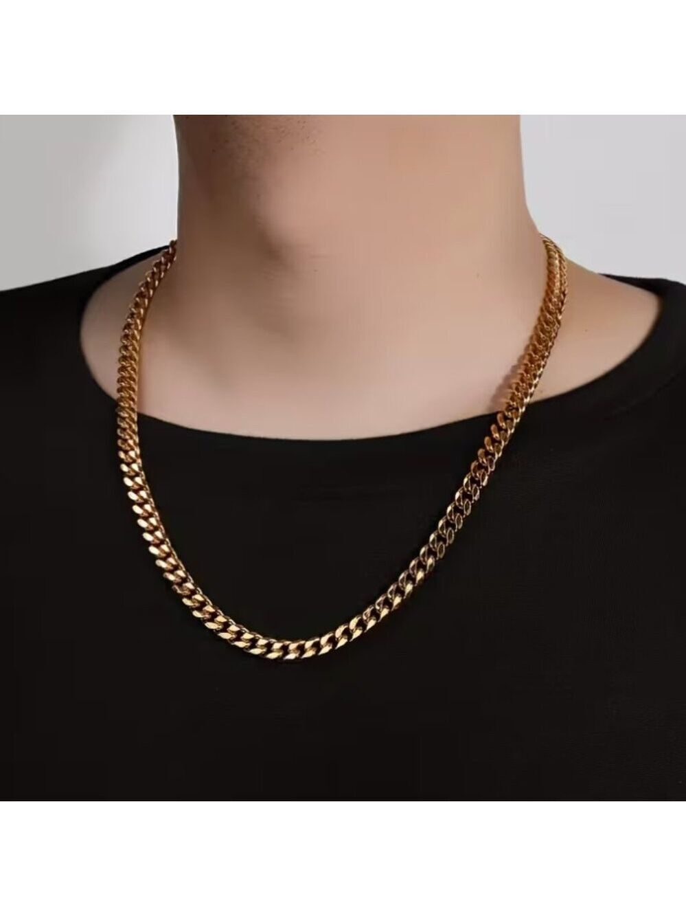 7MM Cuban Chain Necklace, Made of 316L Stainless Steel w/18K Gold Plated Plating